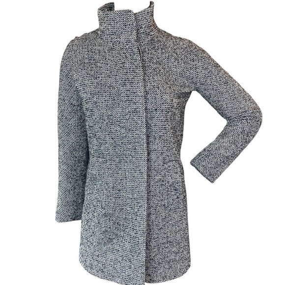 J. Crew Factory Wool Blend Tweed City Pea Coat Sz 00 Black White #246G - Picture 3 of 11